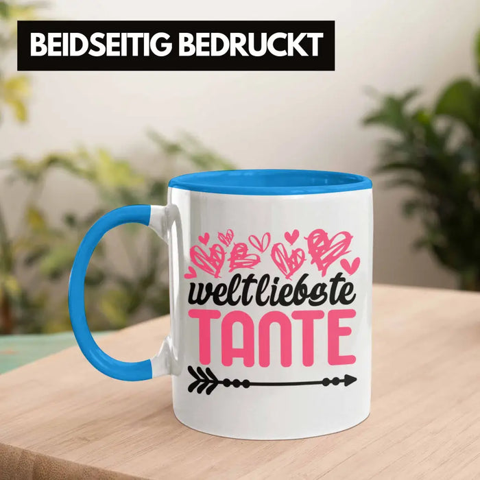 Beste Tante der Welt Geschenk Tasse mit Spruch Kaffeetasse für Weltliebste Tante Blau Trendation