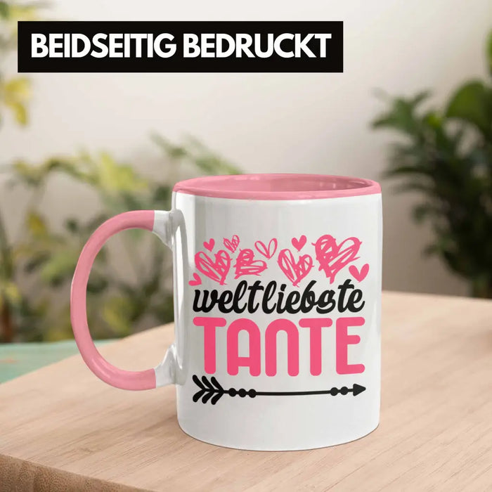 Beste Tante der Welt Geschenk Tasse mit Spruch Kaffeetasse für Weltliebste Tante Rosa Trendation