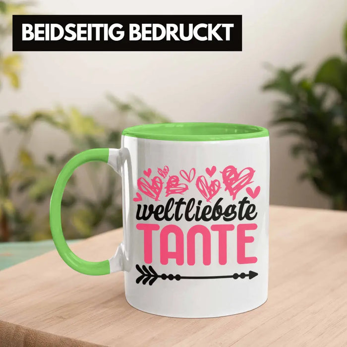 Beste Tante der Welt Geschenk Tasse mit Spruch Kaffeetasse für Weltliebste Tante Grün Trendation