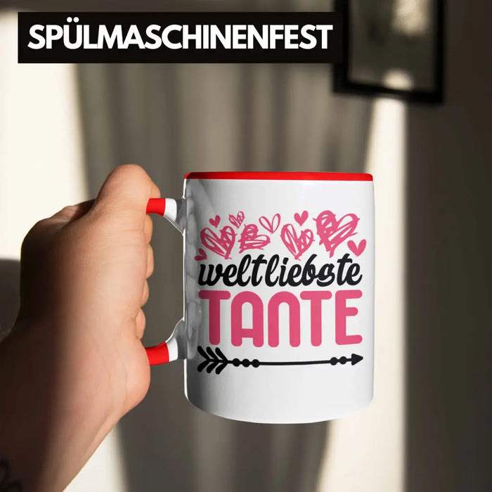 Beste Tante der Welt Geschenk Tasse mit Spruch Kaffeetasse für Weltliebste Tante Rot Trendation