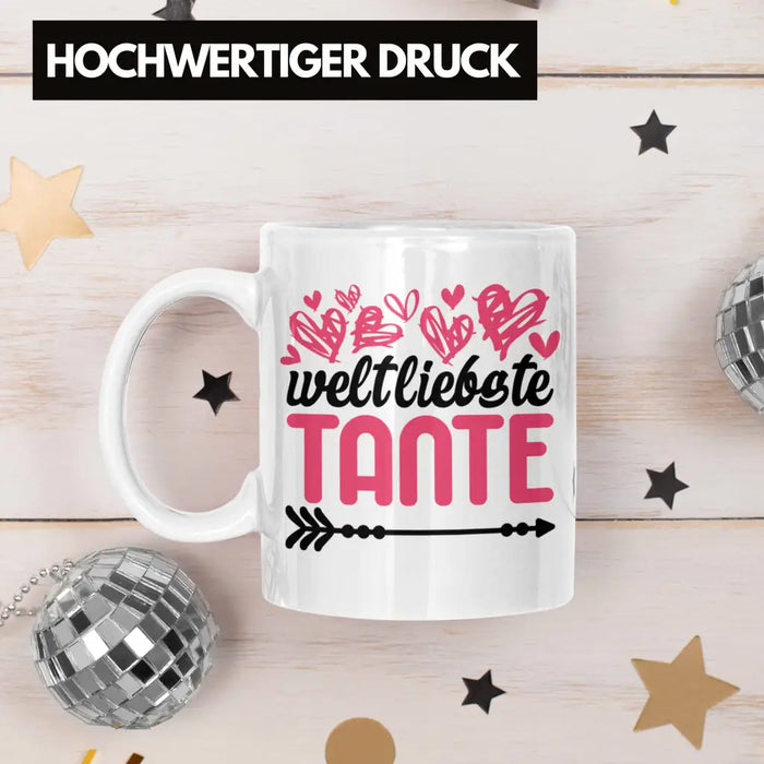Beste Tante der Welt Geschenk Tasse mit Spruch Kaffeetasse für Weltliebste Tante Weiß Trendation
