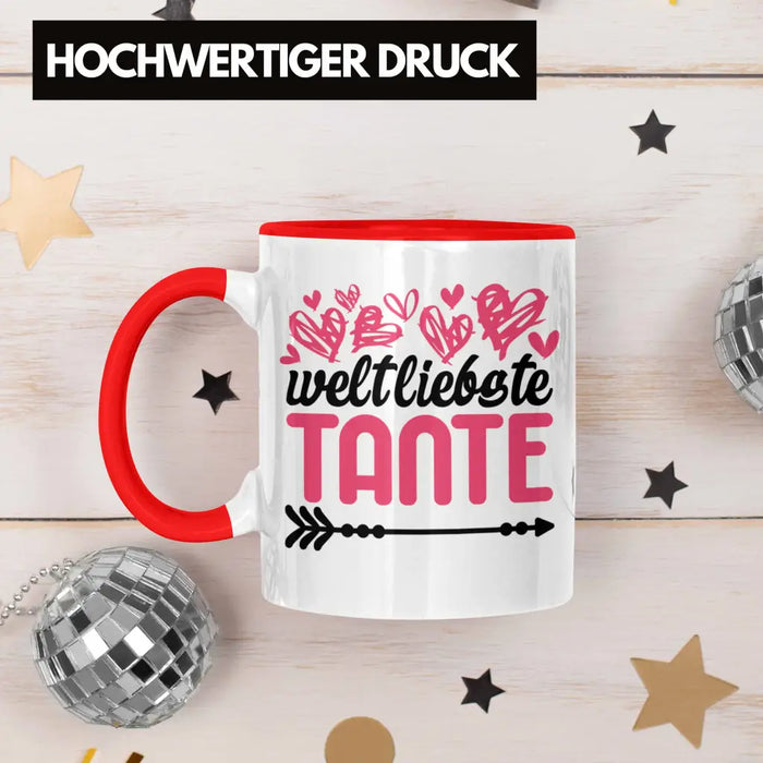 Beste Tante der Welt Geschenk Tasse mit Spruch Kaffeetasse für Weltliebste Tante Rot Trendation