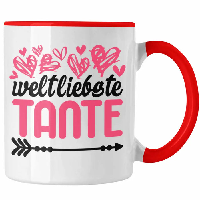 Beste Tante der Welt Geschenk Tasse mit Spruch Kaffeetasse für Weltliebste Tante Rot Trendation