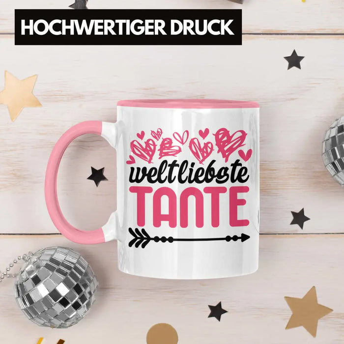 Beste Tante der Welt Geschenk Tasse mit Spruch Kaffeetasse für Weltliebste Tante Rosa Trendation