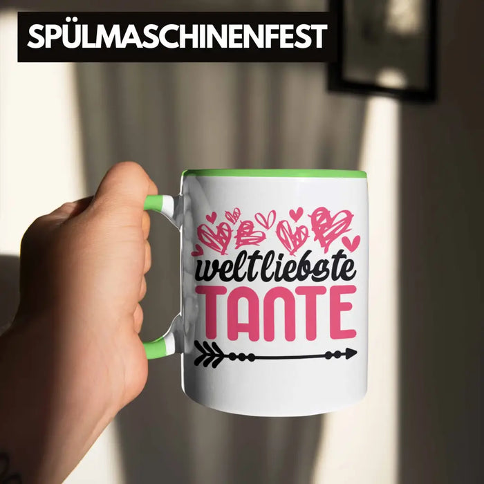 Beste Tante der Welt Geschenk Tasse mit Spruch Kaffeetasse für Weltliebste Tante Grün Trendation