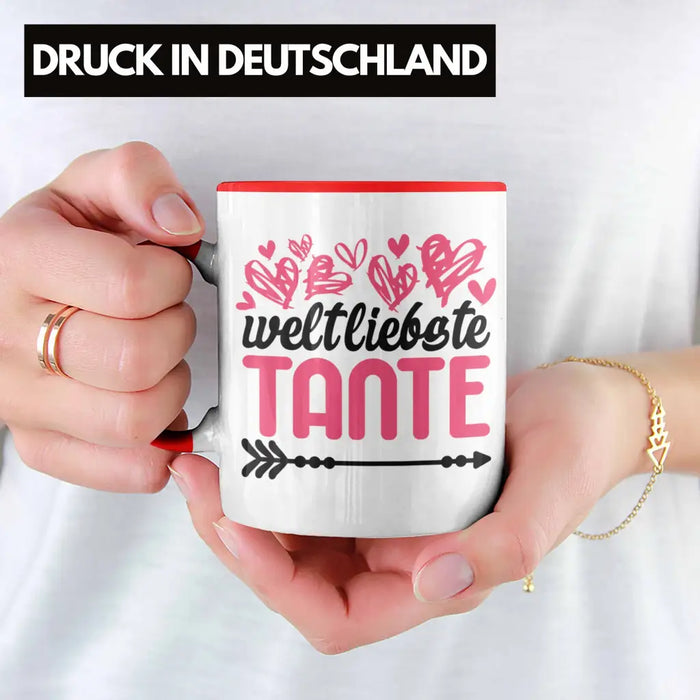 Beste Tante der Welt Geschenk Tasse mit Spruch Kaffeetasse für Weltliebste Tante Rot Trendation