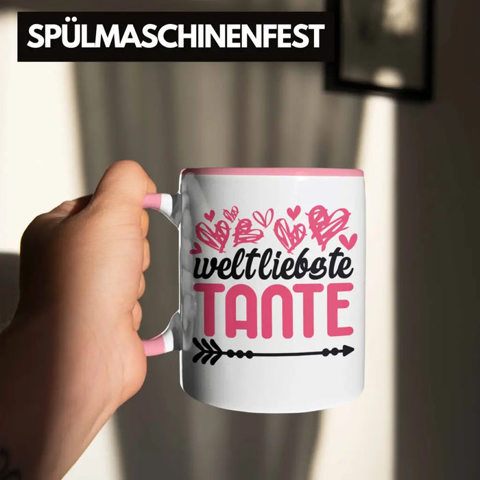 Beste Tante der Welt Geschenk Tasse mit Spruch Kaffeetasse für Weltliebste Tante Rosa Trendation
