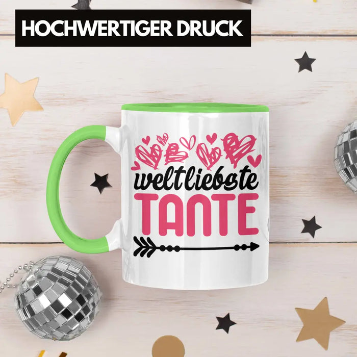 Beste Tante der Welt Geschenk Tasse mit Spruch Kaffeetasse für Weltliebste Tante Grün Trendation