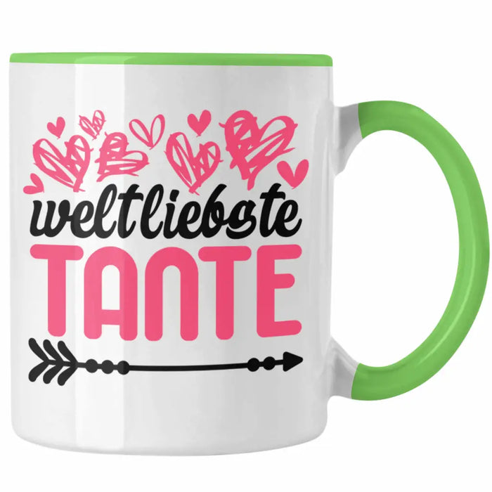 Beste Tante der Welt Geschenk Tasse mit Spruch Kaffeetasse für Weltliebste Tante Grün Trendation