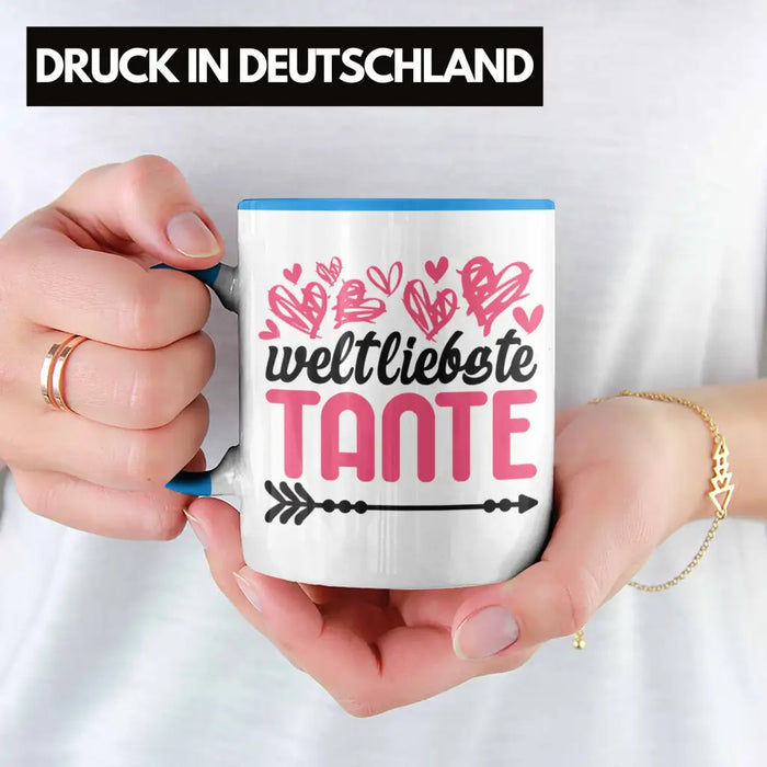 Beste Tante der Welt Geschenk Tasse mit Spruch Kaffeetasse für Weltliebste Tante Blau Trendation