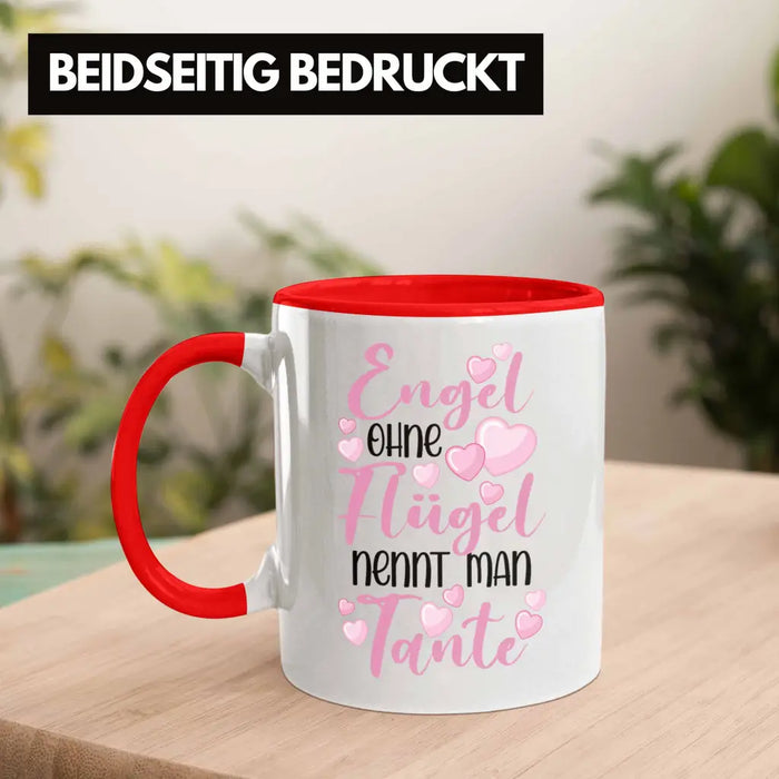 Beste Tante der Welt Geschenk Tasse Spruch für Tante Weihnachten Lieblings Verrückte Tante Coole Geschenkidee Engel Ohne Flügel Rot Trendation