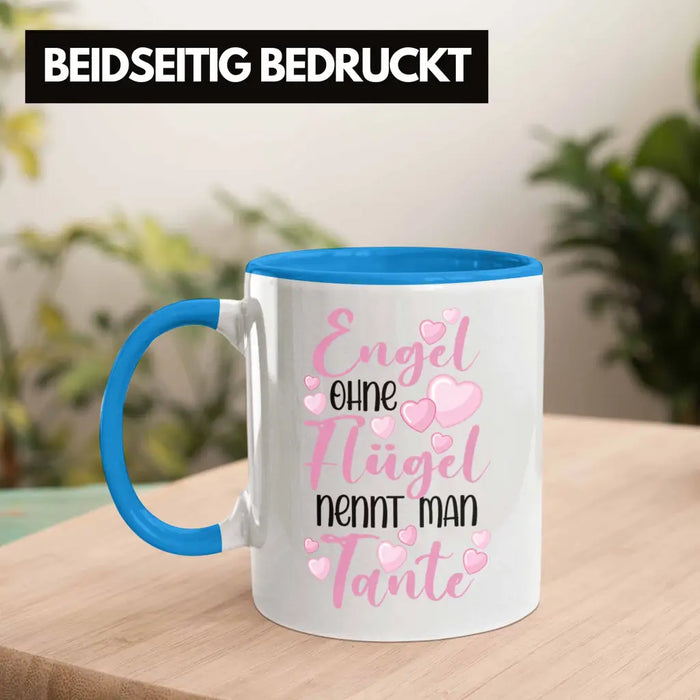 Beste Tante der Welt Geschenk Tasse Spruch für Tante Weihnachten Lieblings Verrückte Tante Coole Geschenkidee Engel Ohne Flügel Blau Trendation