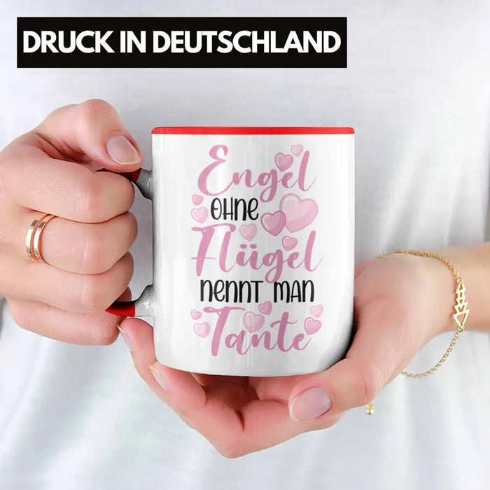 Beste Tante der Welt Geschenk Tasse Spruch für Tante Weihnachten Lieblings Verrückte Tante Coole Geschenkidee Engel Ohne Flügel Rot Trendation