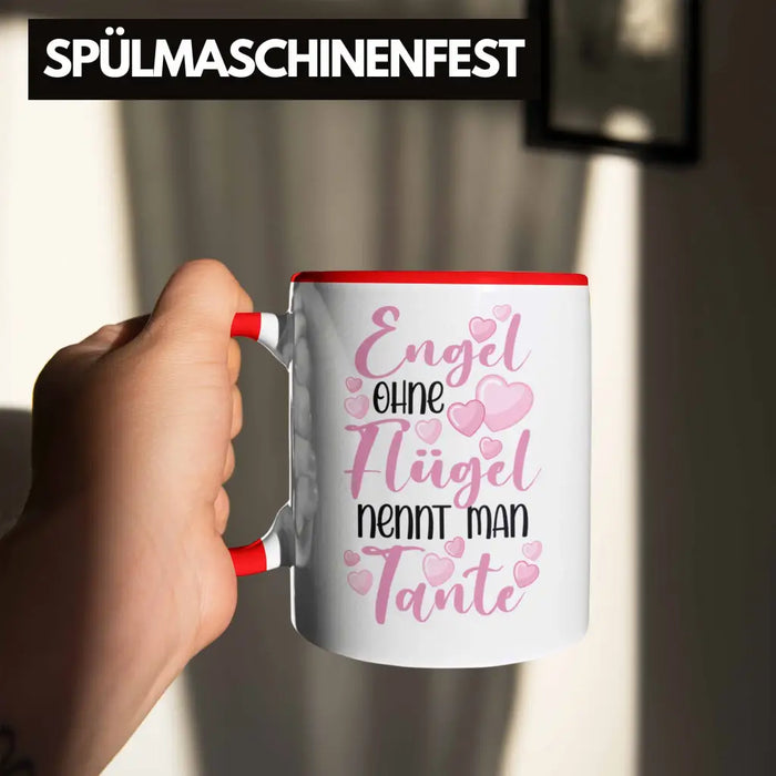 Beste Tante der Welt Geschenk Tasse Spruch für Tante Weihnachten Lieblings Verrückte Tante Coole Geschenkidee Engel Ohne Flügel Rot Trendation