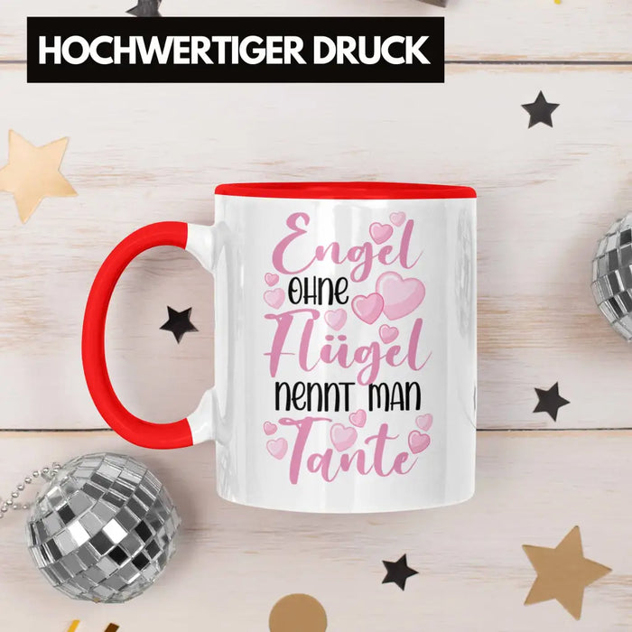 Beste Tante der Welt Geschenk Tasse Spruch für Tante Weihnachten Lieblings Verrückte Tante Coole Geschenkidee Engel Ohne Flügel Rot Trendation