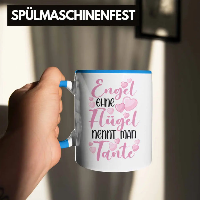 Beste Tante der Welt Geschenk Tasse Spruch für Tante Weihnachten Lieblings Verrückte Tante Coole Geschenkidee Engel Ohne Flügel Blau Trendation