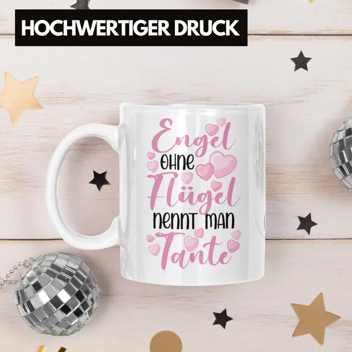 Beste Tante der Welt Geschenk Tasse Spruch für Tante Weihnachten Lieblings Verrückte Tante Coole Geschenkidee Engel Ohne Flügel Weiß Trendation