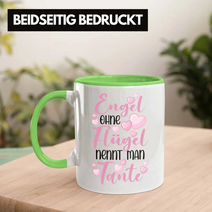 Beste Tante der Welt Geschenk Tasse Spruch für Tante Weihnachten Lieblings Verrückte Tante Coole Geschenkidee Engel Ohne Flügel Grün Trendation