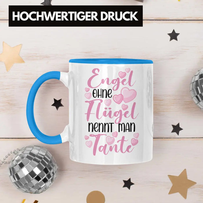 Beste Tante der Welt Geschenk Tasse Spruch für Tante Weihnachten Lieblings Verrückte Tante Coole Geschenkidee Engel Ohne Flügel Blau Trendation