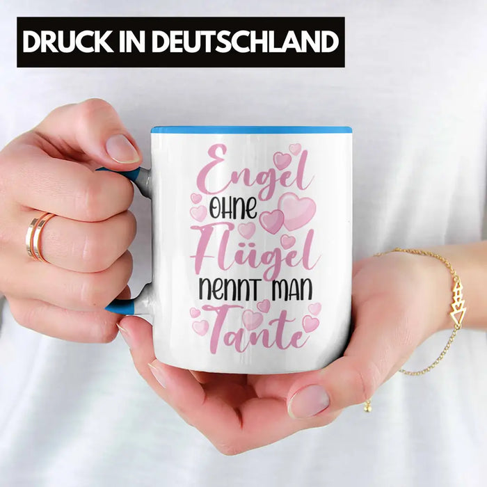 Beste Tante der Welt Geschenk Tasse Spruch für Tante Weihnachten Lieblings Verrückte Tante Coole Geschenkidee Engel Ohne Flügel Blau Trendation