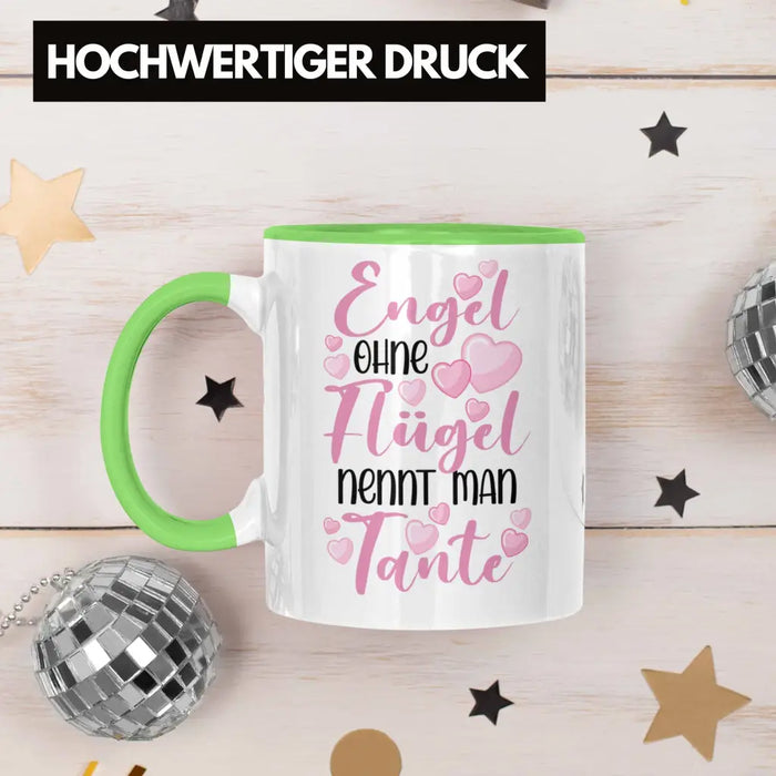 Beste Tante der Welt Geschenk Tasse Spruch für Tante Weihnachten Lieblings Verrückte Tante Coole Geschenkidee Engel Ohne Flügel Grün Trendation
