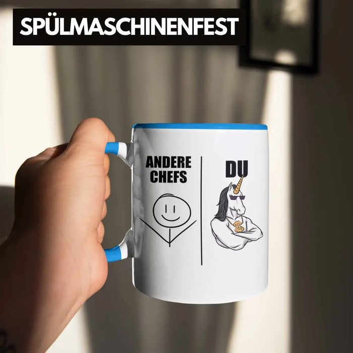 Bester Chef Geschenke Lustig Tasse mit Spruch für Chef Kaffeebecher Weihnachtsgeschenk Blau Trendation