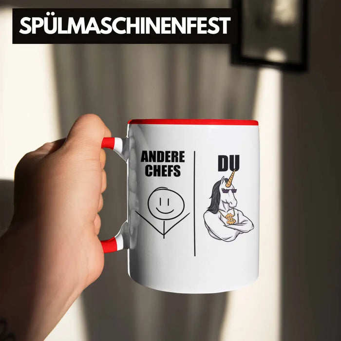 Bester Chef Geschenke Lustig Tasse mit Spruch für Chef Kaffeebecher Weihnachtsgeschenk Rot Trendation