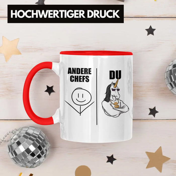 Bester Chef Geschenke Lustig Tasse mit Spruch für Chef Kaffeebecher Weihnachtsgeschenk Rot Trendation