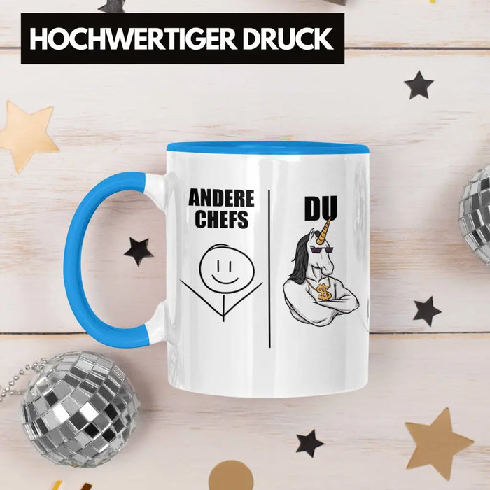 Bester Chef Geschenke Lustig Tasse mit Spruch für Chef Kaffeebecher Weihnachtsgeschenk Blau Trendation