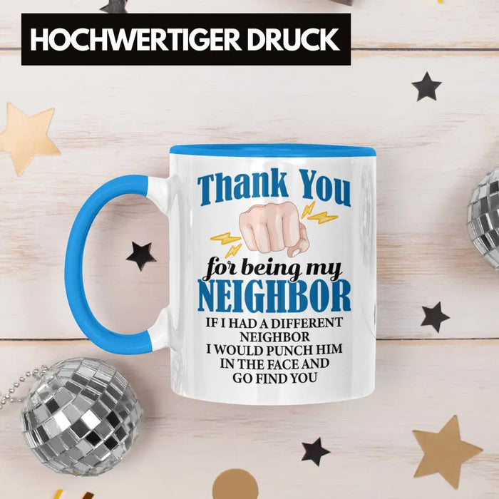 Bester Nachbar Geschenk für Nachbarn Tasse Geschenkidee Beste Nachbarn der Welt Blau Trendation