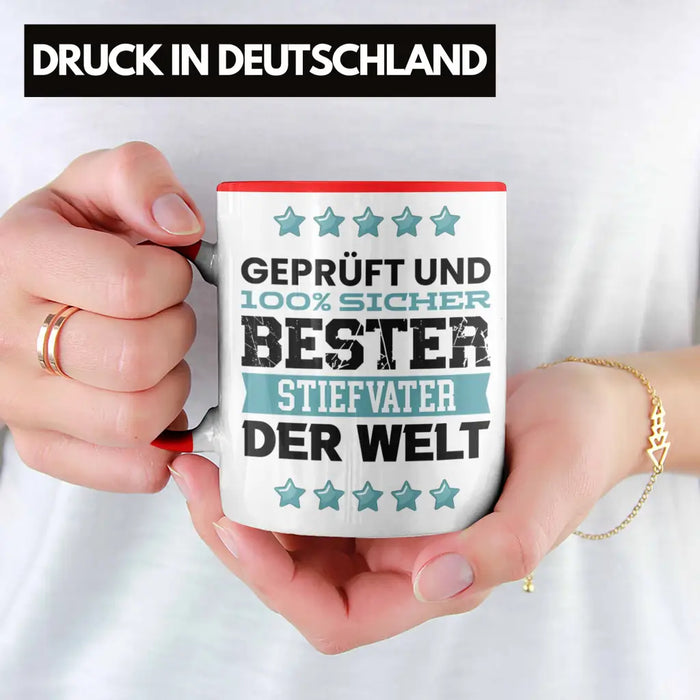 Bester Stiefvater Der Welt Geschenk Tasse für Vatertag Geburtstag Geschenkidee Stiefpapa Rot Trendation