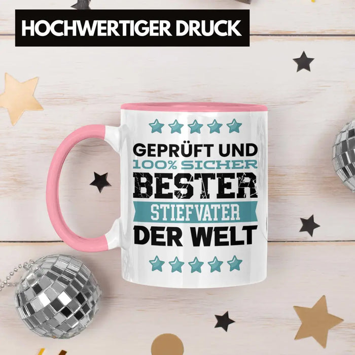 Bester Stiefvater Der Welt Geschenk Tasse für Vatertag Geburtstag Geschenkidee Stiefpapa Rosa Trendation