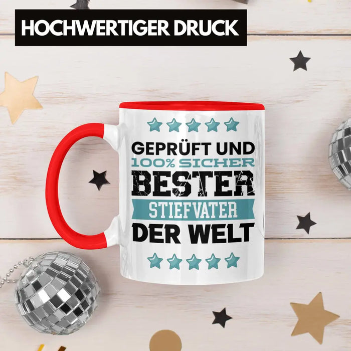 Bester Stiefvater Der Welt Geschenk Tasse für Vatertag Geburtstag Geschenkidee Stiefpapa Rot Trendation