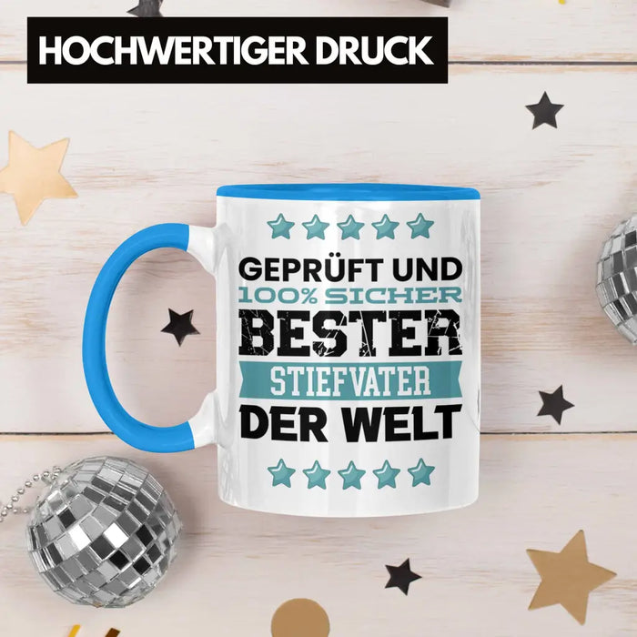 Bester Stiefvater Der Welt Geschenk Tasse für Vatertag Geburtstag Geschenkidee Stiefpapa Blau Trendation