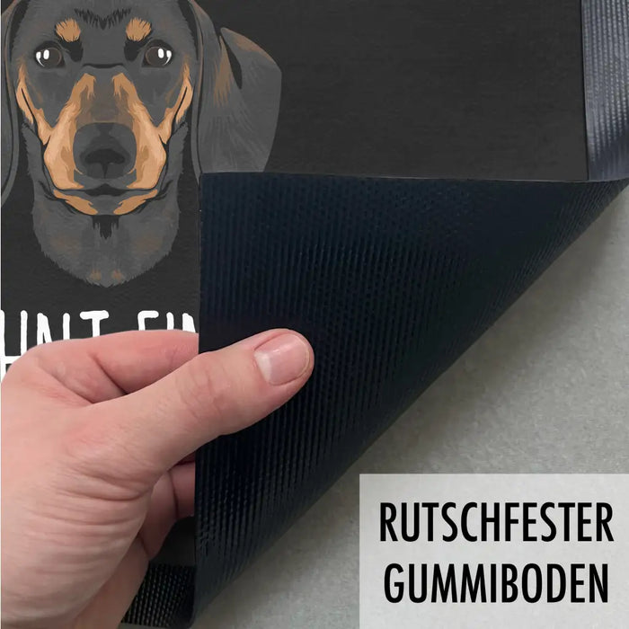 Dackel Fußmatte Hier Wohnt Ein Dackel Mit Seinen Untertanen Fussmatte Dackel-Besitzer Geschenk Schwarz-3 Trendation