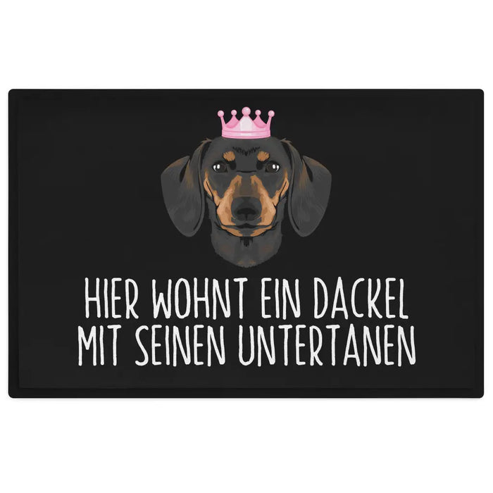 Dackel Fußmatte Hier Wohnt Ein Dackel Mit Seinen Untertanen Fussmatte Dackel-Besitzer Geschenk Schwarz-3 Trendation