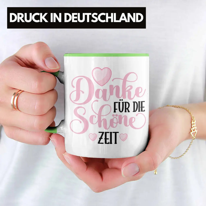 Danke für Die Schöne Zeit Tasse Geschenk Abschied Kollege Lehrerin Kollegin Freundin Abschiedsgeschenk Spruch Jobwechsel Neuer Job Grün Trendation