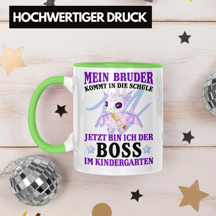 Einschulung Geschenk für Schultüte Füllung Tasse Schulstart 1. Schultag Schuleinführung Schulanfang Geschenkidee Schulkind Jungs Bruder Grün Trendation
