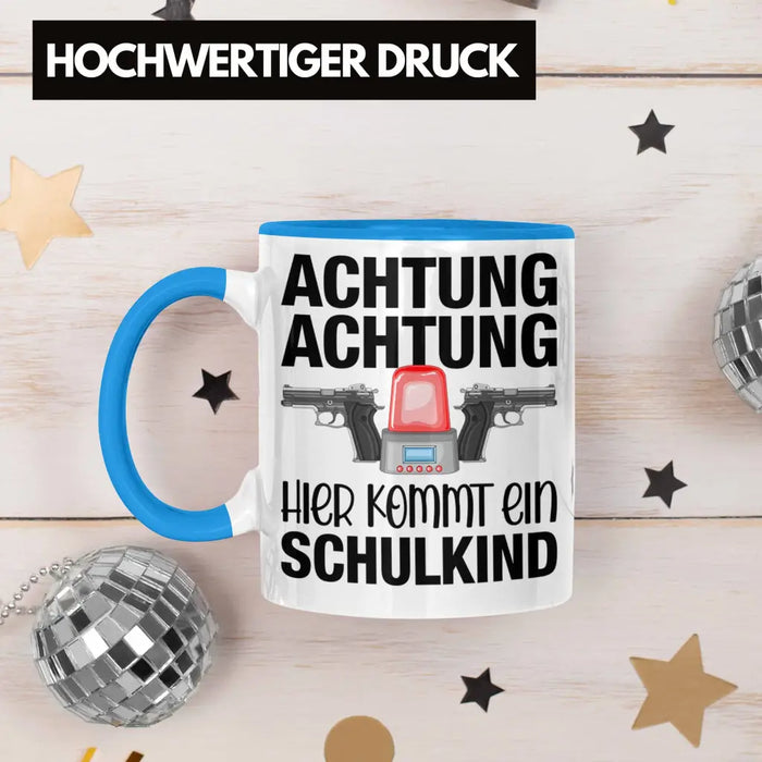 Einschulung Junge Achtung Schulkind Geschenk für Schultüte Füllung Tasse Schulstart 1. Schultag Schuleinführung Schulanfang Geschenkidee 2022 Blau Trendation
