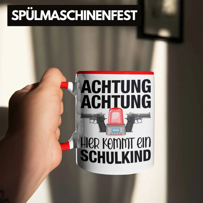 Einschulung Junge Achtung Schulkind Geschenk für Schultüte Füllung Tasse Schulstart 1. Schultag Schuleinführung Schulanfang Geschenkidee 2022 Rot Trendation