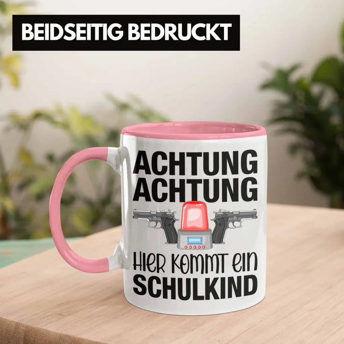 Einschulung Junge Achtung Schulkind Geschenk für Schultüte Füllung Tasse Schulstart 1. Schultag Schuleinführung Schulanfang Geschenkidee 2022 Rosa Trendation