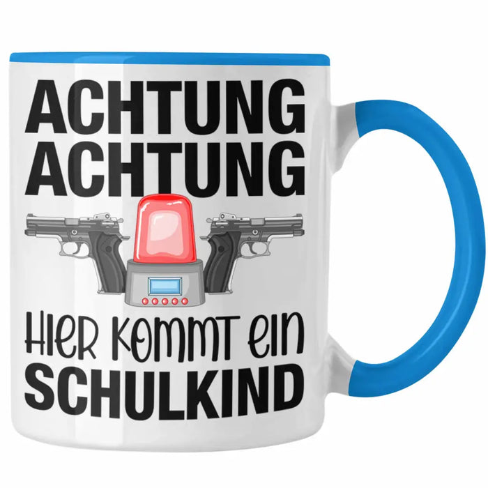 Einschulung Junge Achtung Schulkind Geschenk für Schultüte Füllung Tasse Schulstart 1. Schultag Schuleinführung Schulanfang Geschenkidee 2022 Blau Trendation