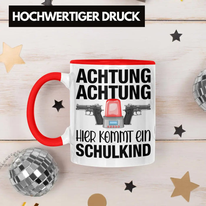 Einschulung Junge Achtung Schulkind Geschenk für Schultüte Füllung Tasse Schulstart 1. Schultag Schuleinführung Schulanfang Geschenkidee 2022 Rot Trendation