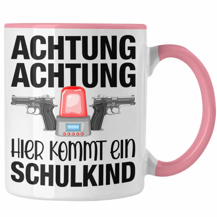 Einschulung Junge Achtung Schulkind Geschenk für Schultüte Füllung Tasse Schulstart 1. Schultag Schuleinführung Schulanfang Geschenkidee 2022 Rosa Trendation