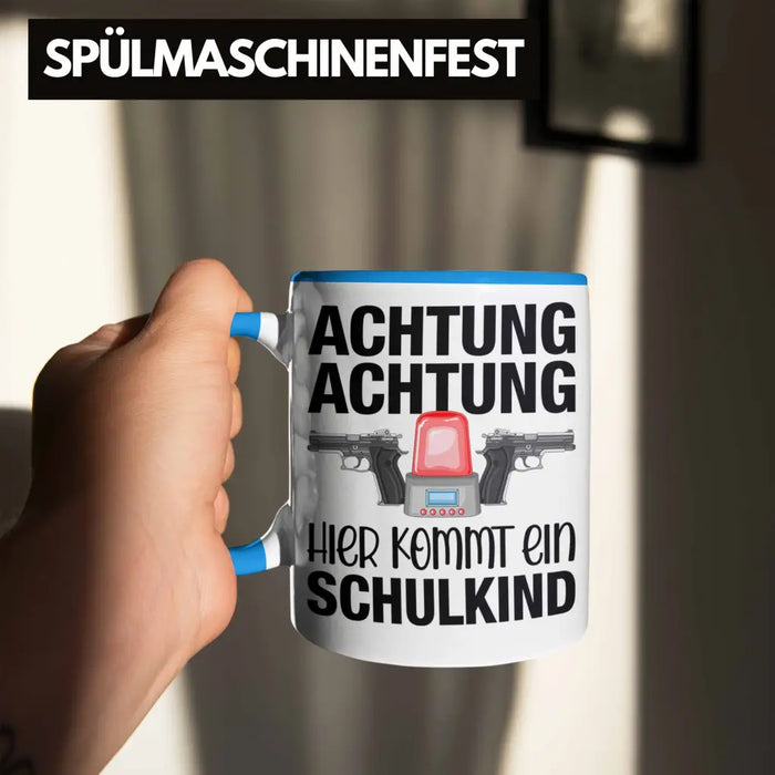 Einschulung Junge Achtung Schulkind Geschenk für Schultüte Füllung Tasse Schulstart 1. Schultag Schuleinführung Schulanfang Geschenkidee 2022 Blau Trendation