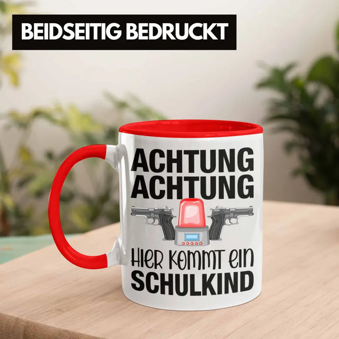 Einschulung Junge Achtung Schulkind Geschenk für Schultüte Füllung Tasse Schulstart 1. Schultag Schuleinführung Schulanfang Geschenkidee 2022 Rot Trendation