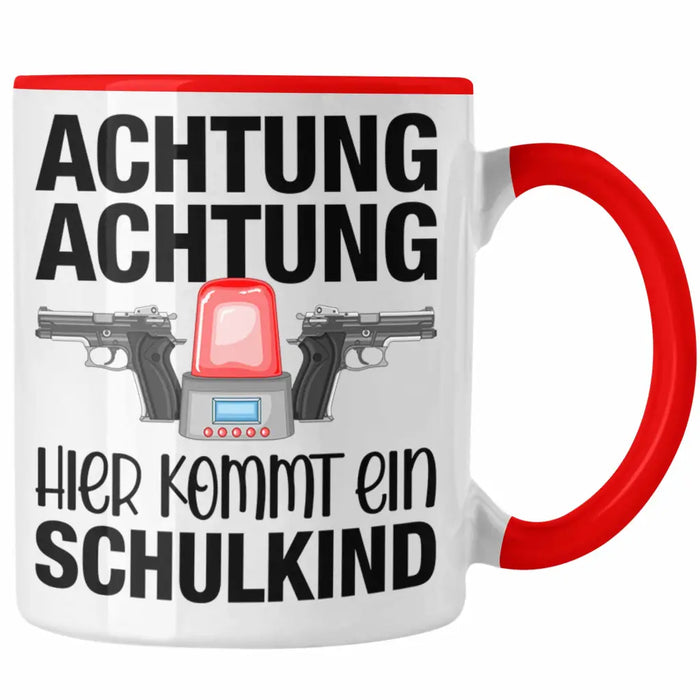 Einschulung Junge Achtung Schulkind Geschenk für Schultüte Füllung Tasse Schulstart 1. Schultag Schuleinführung Schulanfang Geschenkidee 2022 Rot Trendation