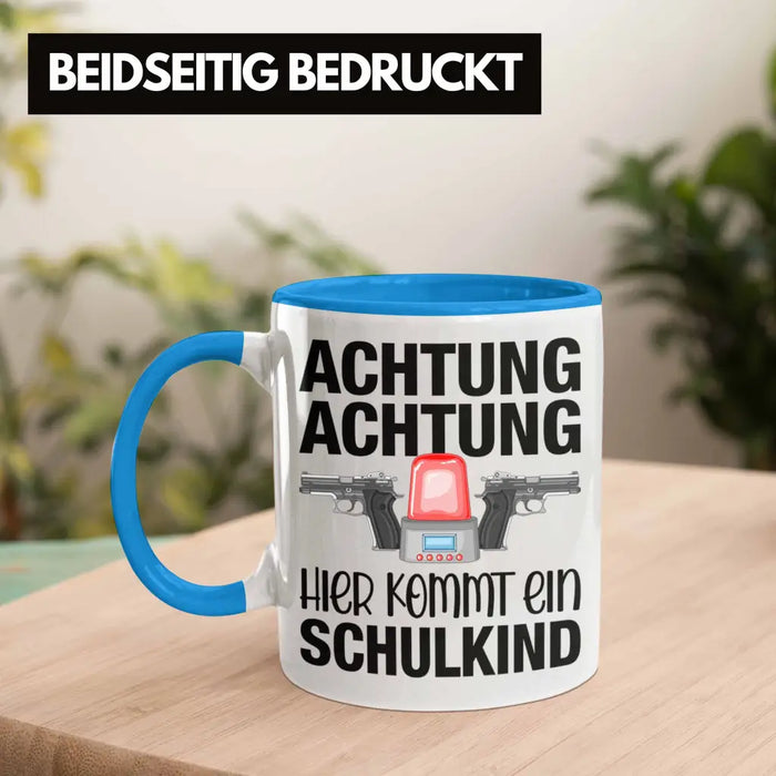 Einschulung Junge Achtung Schulkind Geschenk für Schultüte Füllung Tasse Schulstart 1. Schultag Schuleinführung Schulanfang Geschenkidee 2022 Blau Trendation