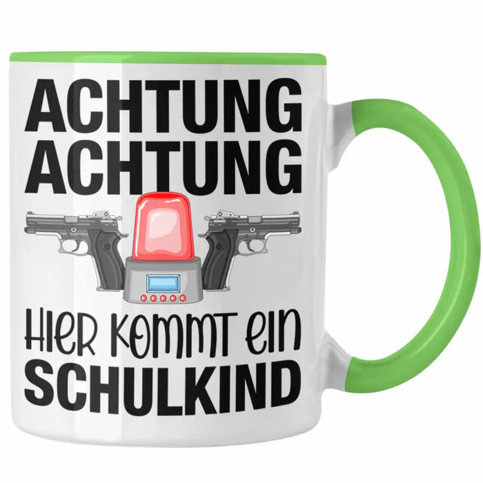 Einschulung Junge Achtung Schulkind Geschenk für Schultüte Füllung Tasse Schulstart 1. Schultag Schuleinführung Schulanfang Geschenkidee 2022 Grün Trendation