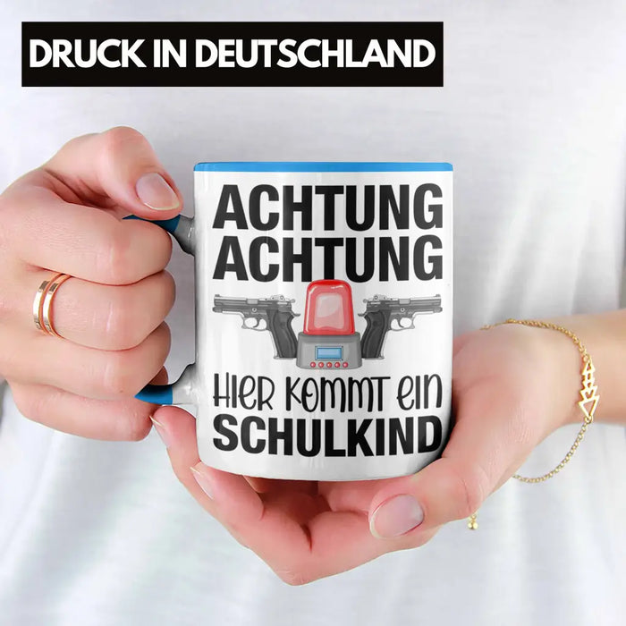 Einschulung Junge Achtung Schulkind Geschenk für Schultüte Füllung Tasse Schulstart 1. Schultag Schuleinführung Schulanfang Geschenkidee 2022 Blau Trendation